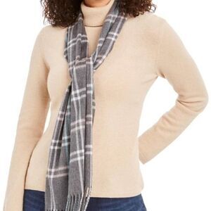CEJON Gray Plaid Classic Scarf/Wrap Fringe on Both Ends Made in Italy